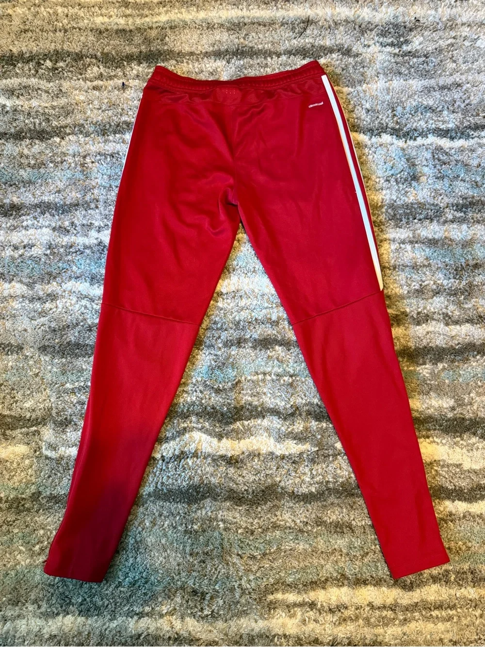 adidas Mens Red Joggers with White Side Stripes